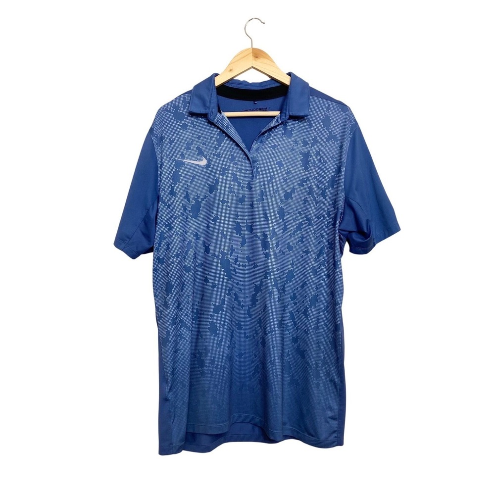 Nike Golf Mens Dri-FIT Blue Camo Polo Shirt Miami Marlins Logo Large Standard